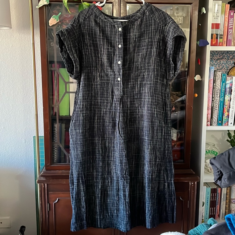 Like New Toast Crinkle Dress in Size Small Black Plaid Stripe